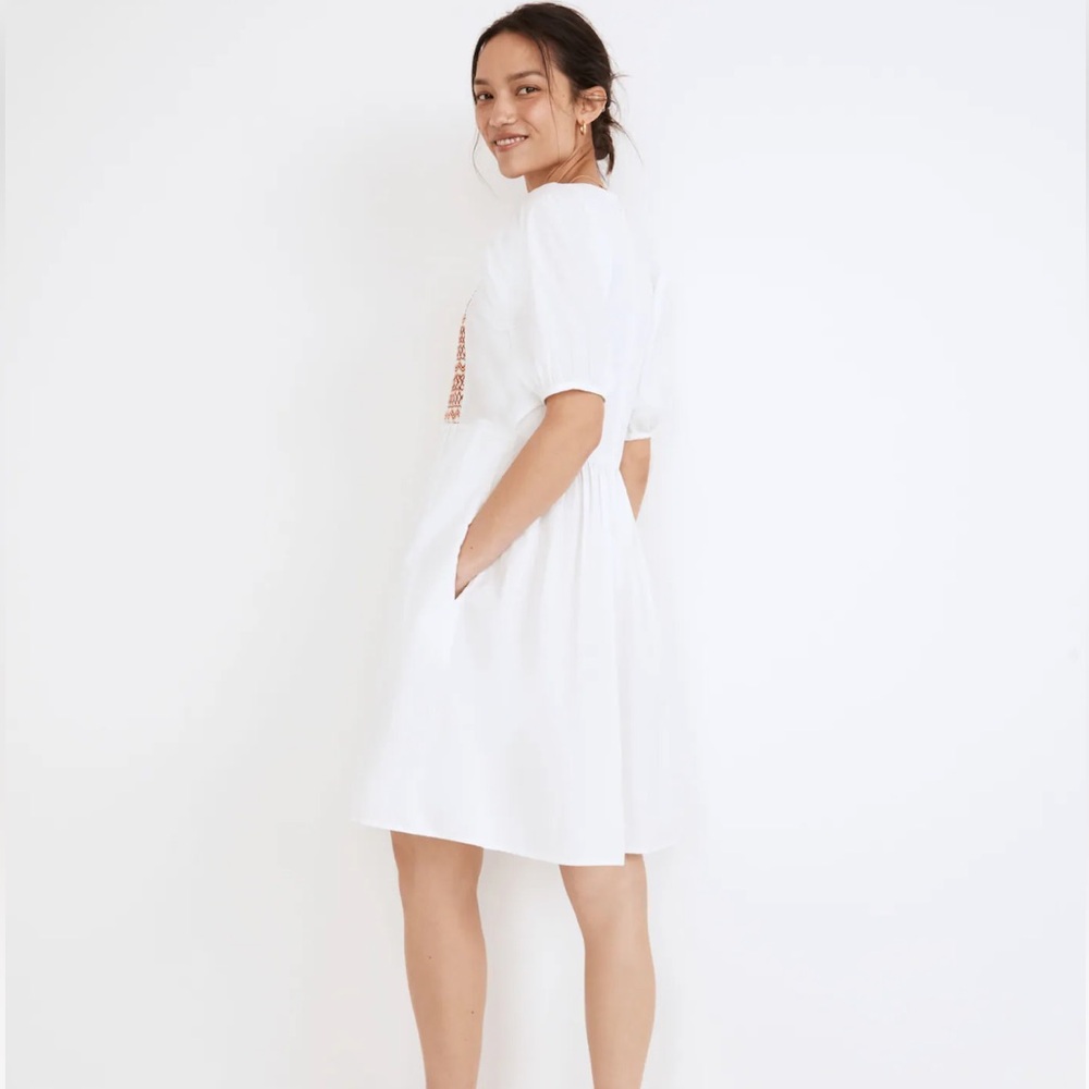 Madewell Embroidered Poplin V-Neck Mini Dress xs new - Picture 2 of 9